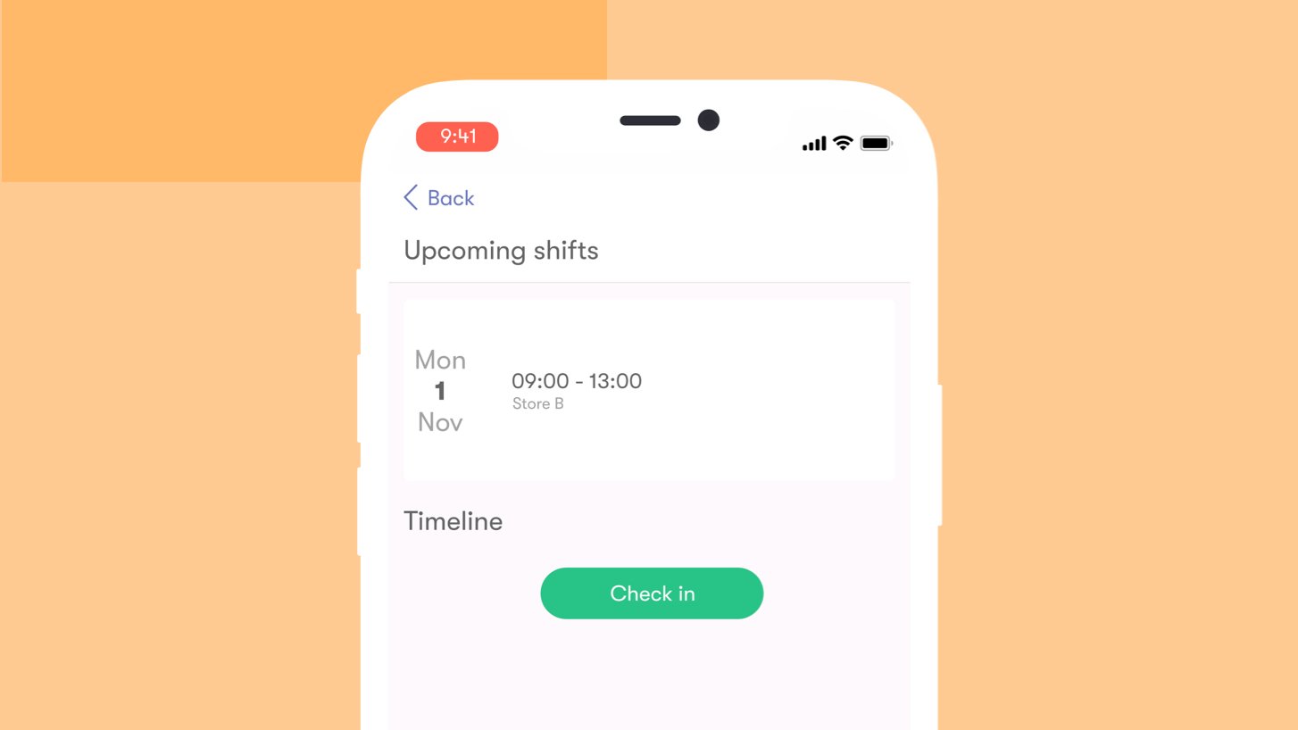 Clock-in screen for tamigo's time clock app