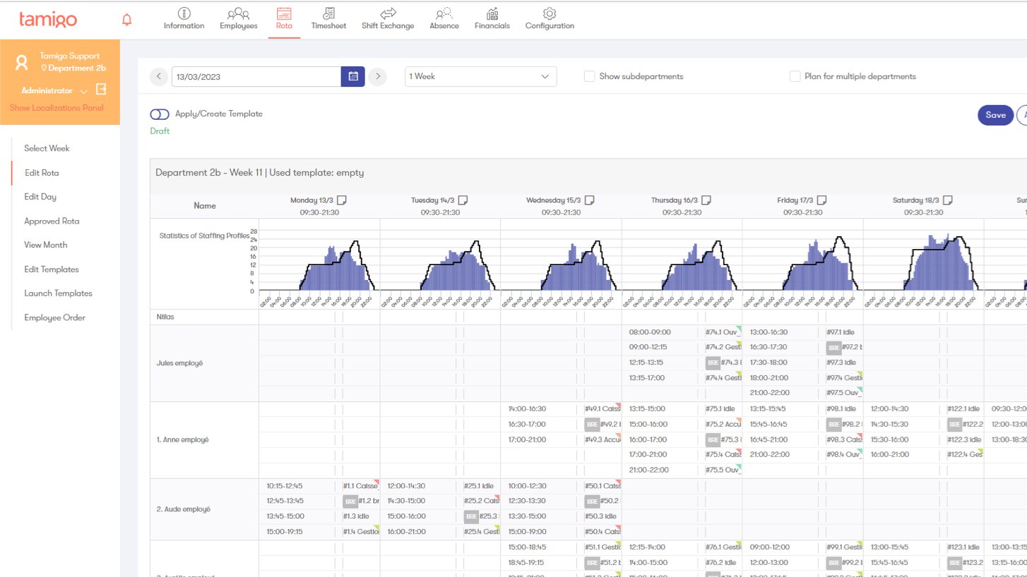 Screenshot of scheduling generation within tamigo