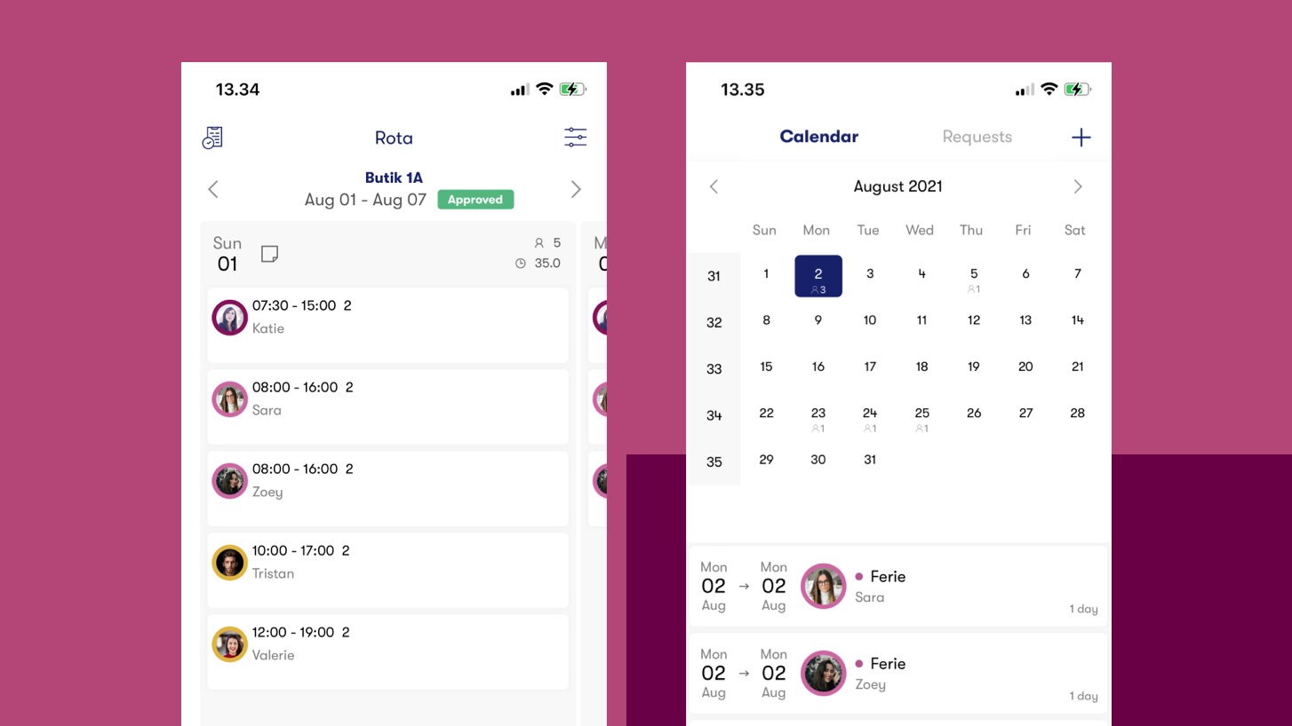 2 screenshots showing a daily schedule and monthly calendar in the tamigo app
